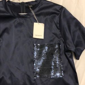 Navy silky sequin top/tunic